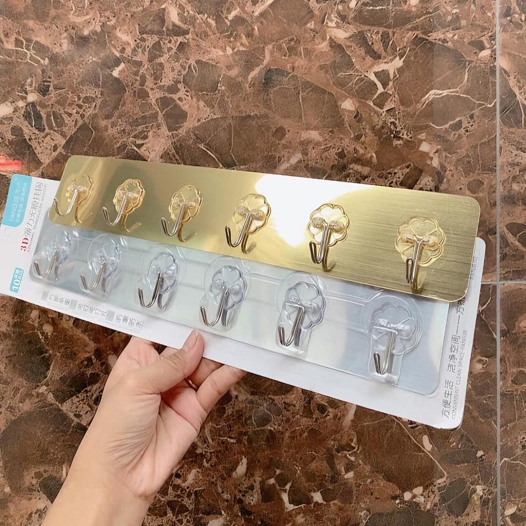 Móc dán KG025 dán dính tường, gạch ốp, dính gỗ cao cấp siêu dính 6 móc thanh kim loại - Hàng chính hãng