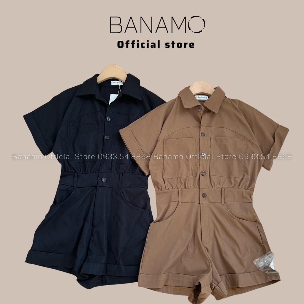 Bộ Jumpsuit cổ sơ mi liền quần gập gấu thời trang Banamo Fashion bộ Jumpsuit 181