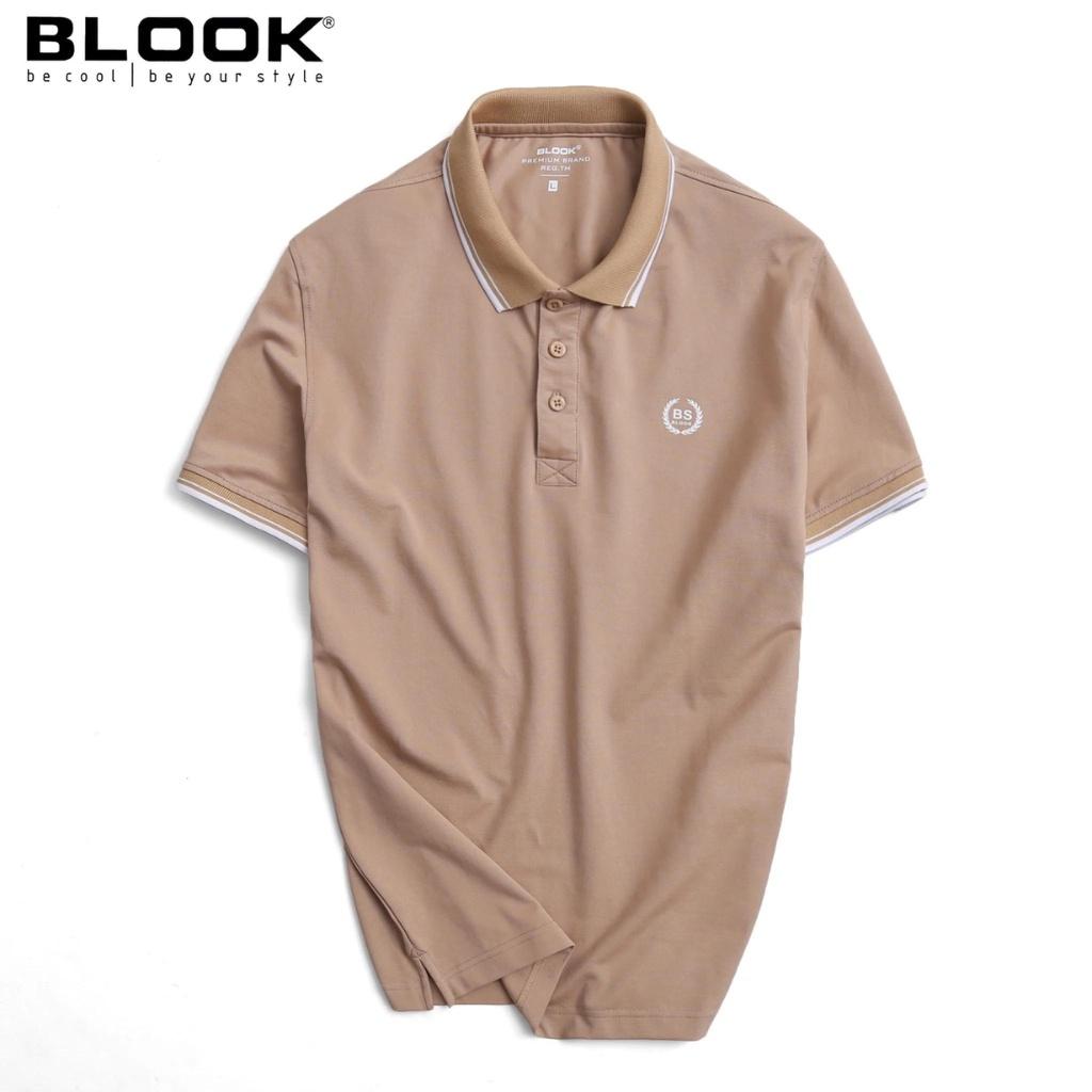 Áo Polo nam BLOOK cổ bẻ vải thun cotton màu trắng phối sọc xanh, xuất xịn 33389