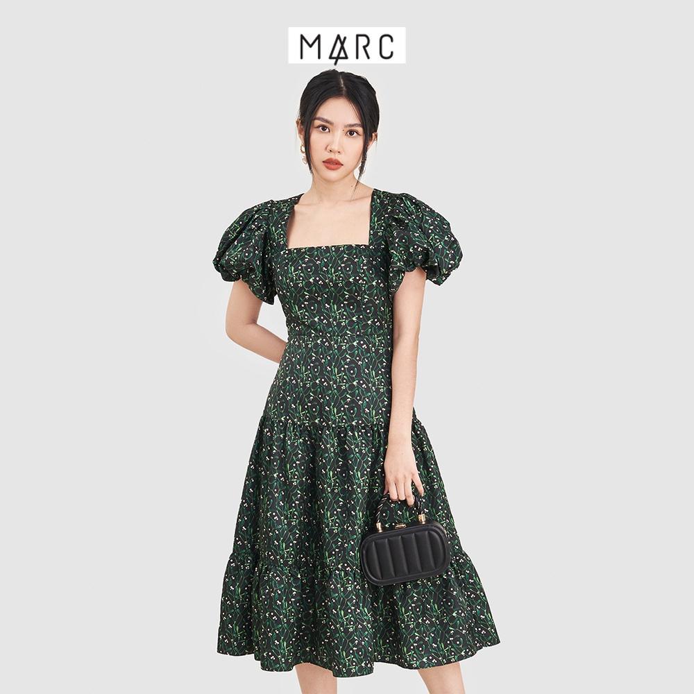 Đầm nữ MARC FASHION tay phồng cổ vuông họa tiết hoa 3 tầng