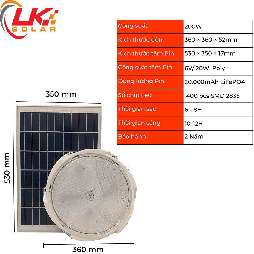 Đèn Led Ốp Trần Năng Lượng Mặt Trời Siêu Sáng 200W CHÍNH HÃNG- LK SOLAR XDD-77200, Sử dụng 100% năng lượng mặt trời, lắp đặt ngoài ban công, phòng khách, phòng ngủ, cảm biến ánh sáng, có remote điều khiển từ xa