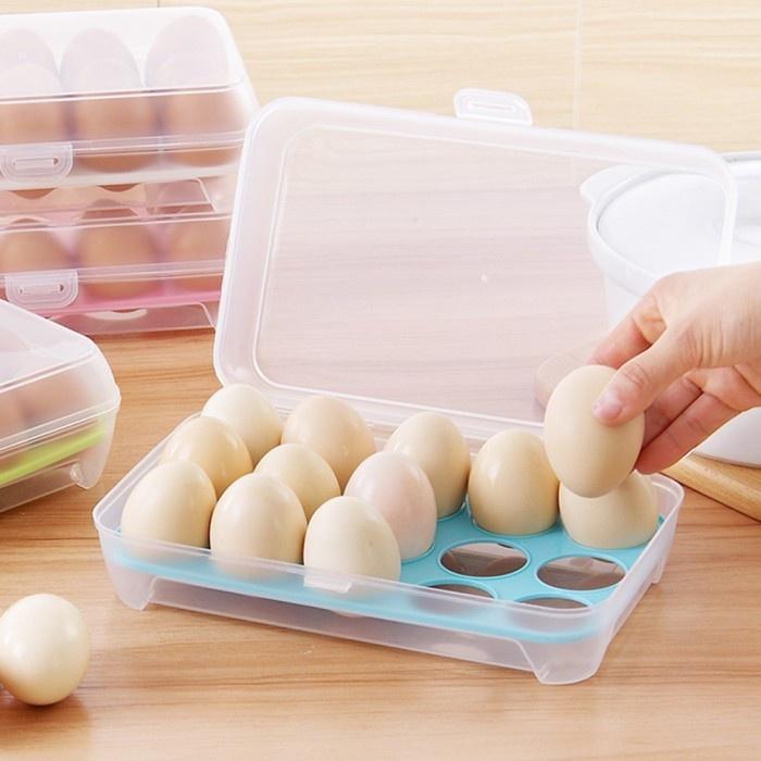 Hộp Nhựa Trong Suốt Đựng Trứng 15 Ô Chống Bể Thông Minh Có Nắp Đậy Tiện Lợi