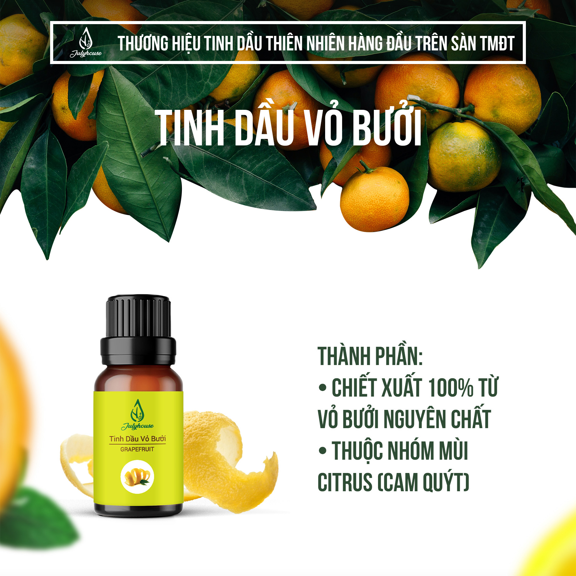 Tinh dầu Vỏ Bưởi JULYHOUSE 10ml.