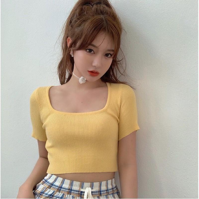 Áo len tăm croptop cổ chữ U