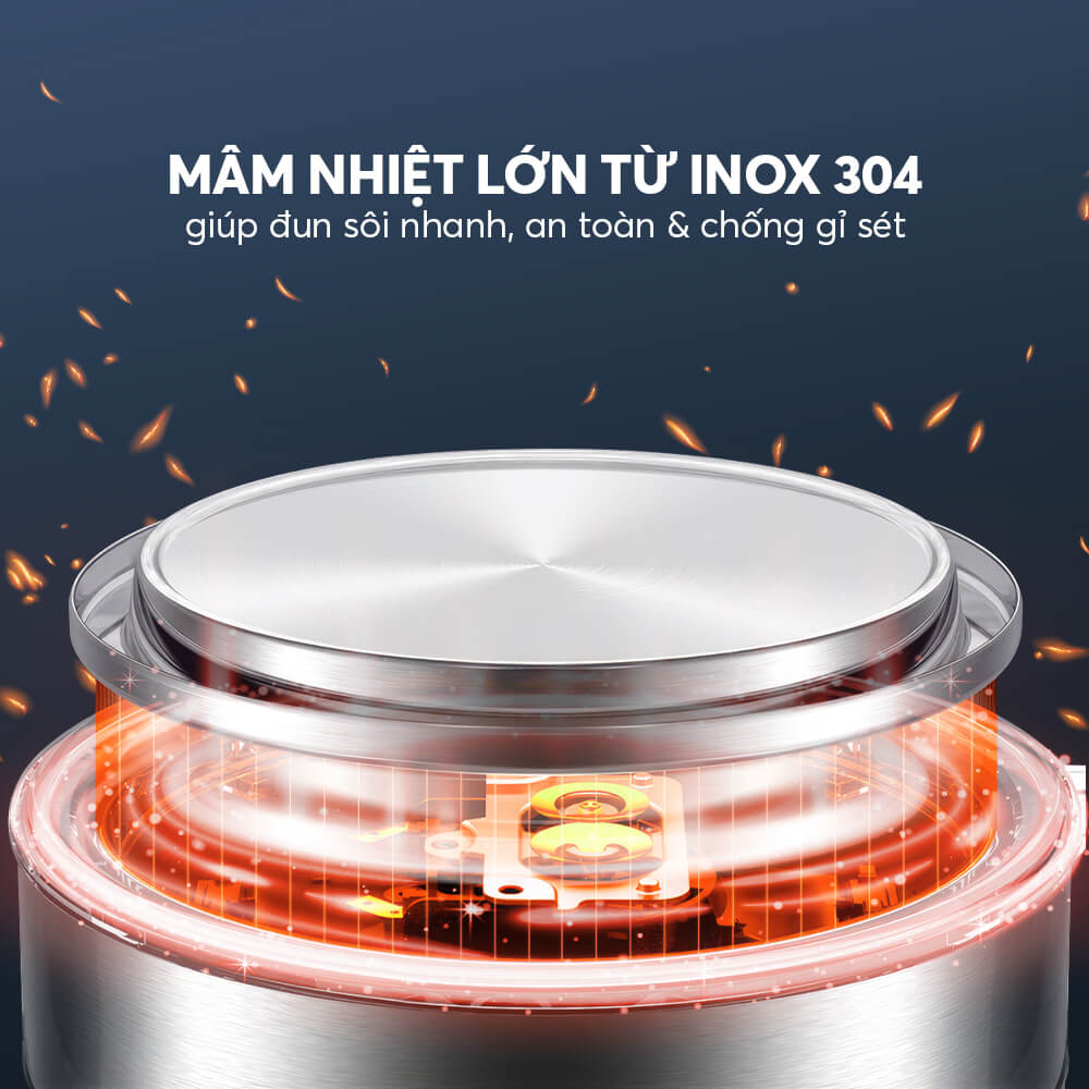 Ấm Đun Nước Siêu Tốc Thuỷ Tinh Elmich KEE-8458 1.7L 2200W, Hàng Chính Hãng, Đèn Led Cảm Biến-JoyMall