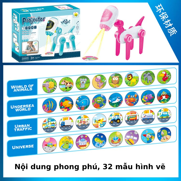 Đồ chơi thông minh Máy chiếu thông minh Máy vẽ tranh Cho bé học vẽ, Phát triển trí tuệ - Mẫu mới có 3 phim chiếu