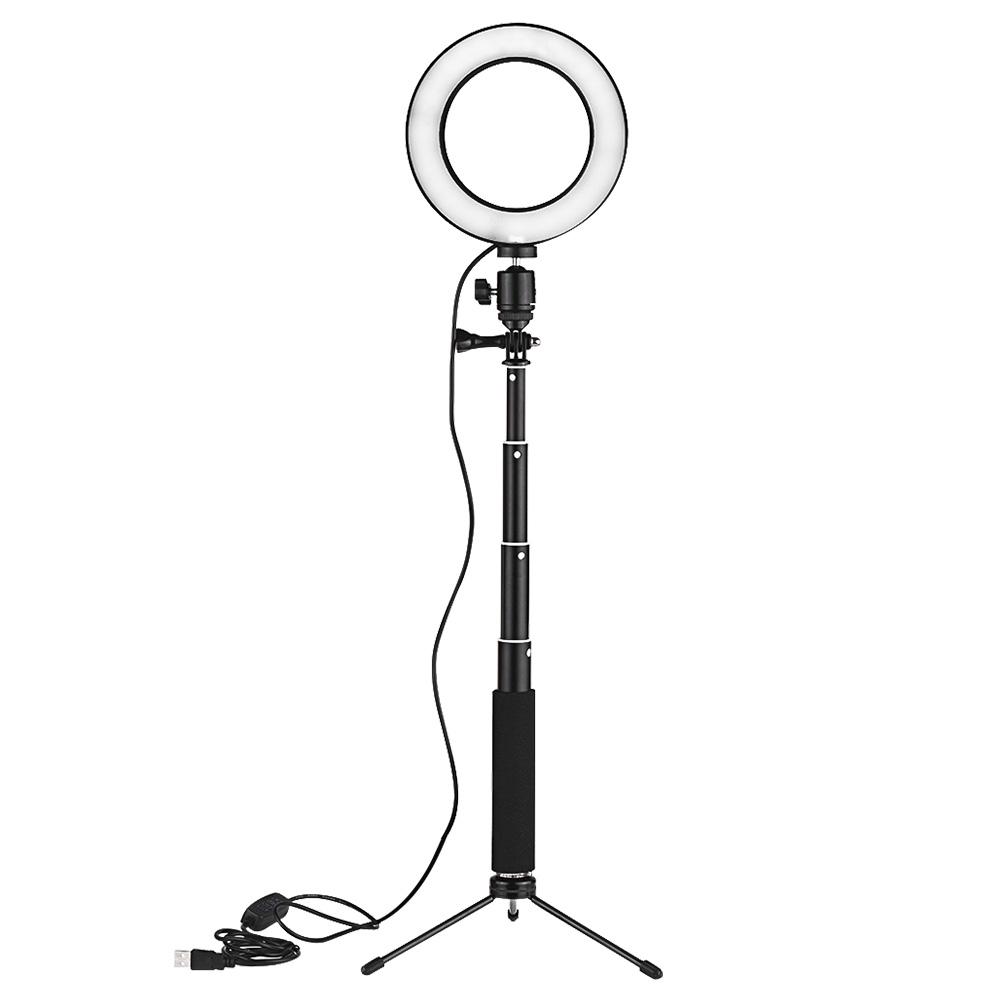 6 Inch Mini LED Video Ring Light Lamp Dimmable 3 Lighting Modes USB Powered with Telescopic Light Stand Mini Desktop