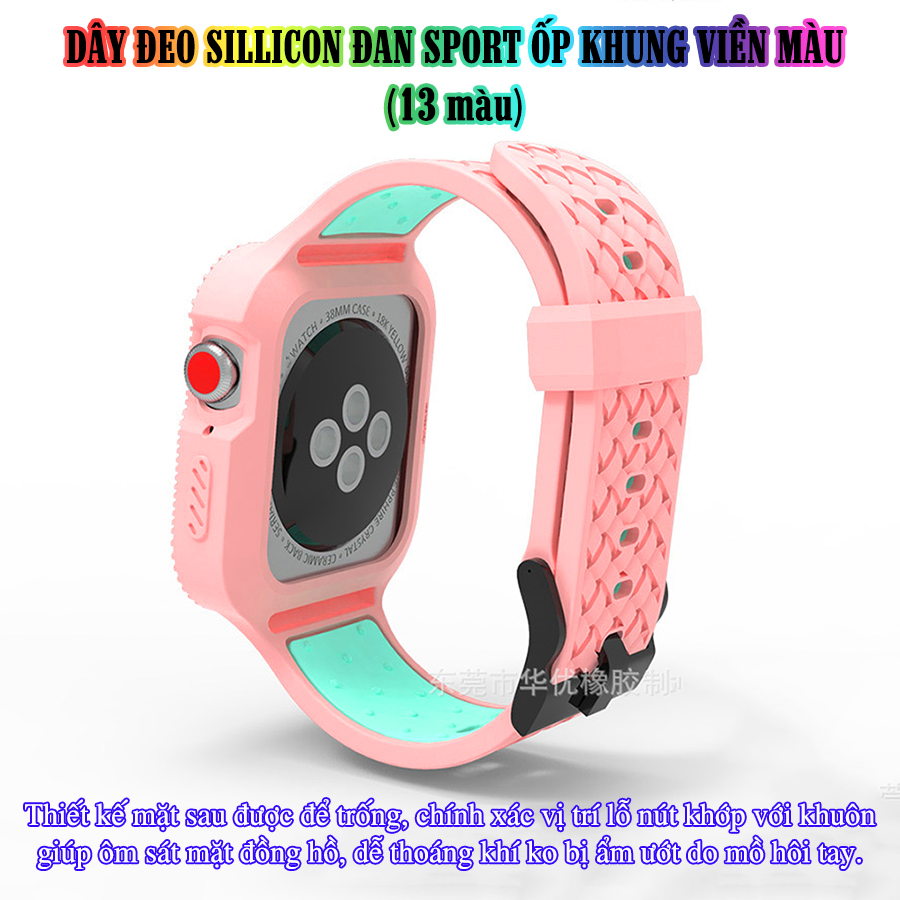 Dây Đeo liền ốp cho dành Apple Watch 7/6/5/4/3/2/1 size 38/40/41/42/44/45mm Đan Sport silicon khung viền màu - nhiều màu (tặng cường lực dẻo theo size)