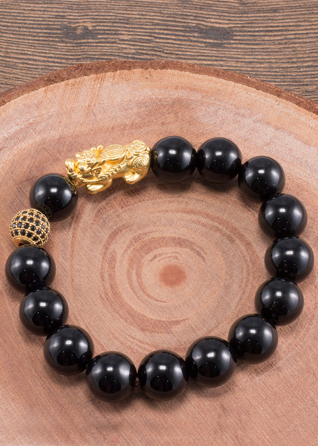 Vòng Tay Nam Đá Obsidian Phối Tỳ Hưu Bạc Mạ Vàng 24K Ngọc Quý Gemstones