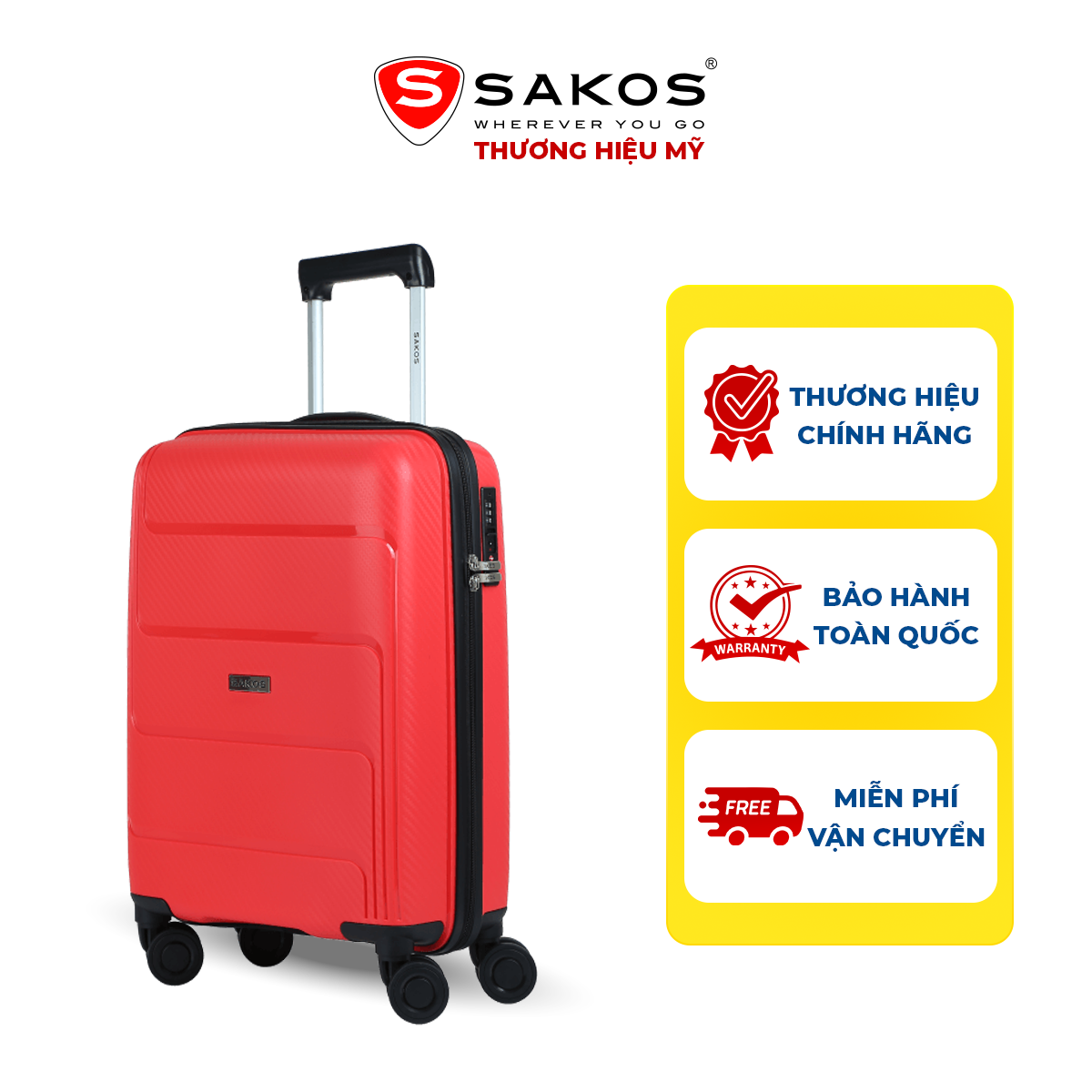 Vali Kéo Nhựa Du Lịch SAKOS ENDURA Z22 - Size S (20inch)/ Xách Tay (Cabin) - Khóa TSA - Nhựa PP