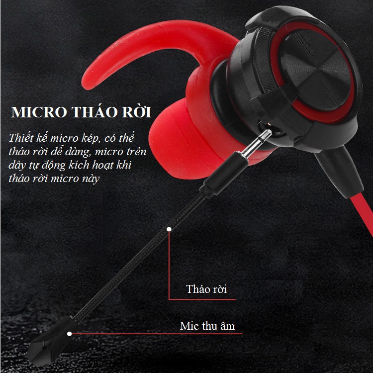 Tai Nghe có dây nhét tai GM-01(Micro kép linh hoạt, có thể tháo rời - Khi micro tháo rời sẽ tự động kích hoạt micro trên dây tai nghe)