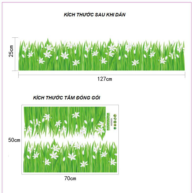 Combo 2 bộ Decal dán chân tường Cỏ xanh hoa trắng AmyShop DCT024 -