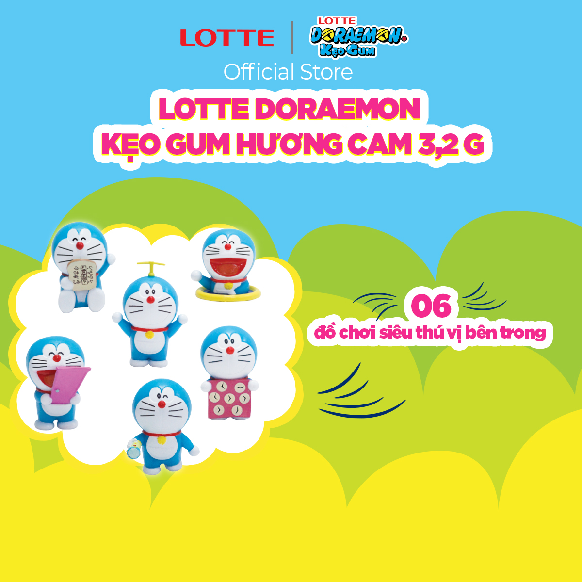 Combo 9 hộp Lotte Doraemon - Kẹo gum hương cam 3 g