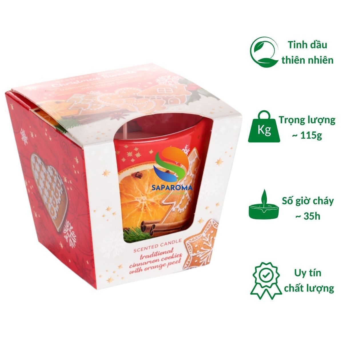 Ly nến thơm tinh dầu Bartek Christmas Sweets 115g QT0068 - bánh cam, quế, gừng, vani, trang trí, thơm phòng, thư giãn, hỗ trợ khử mùi (giao mẫu ngẫu nhiên)