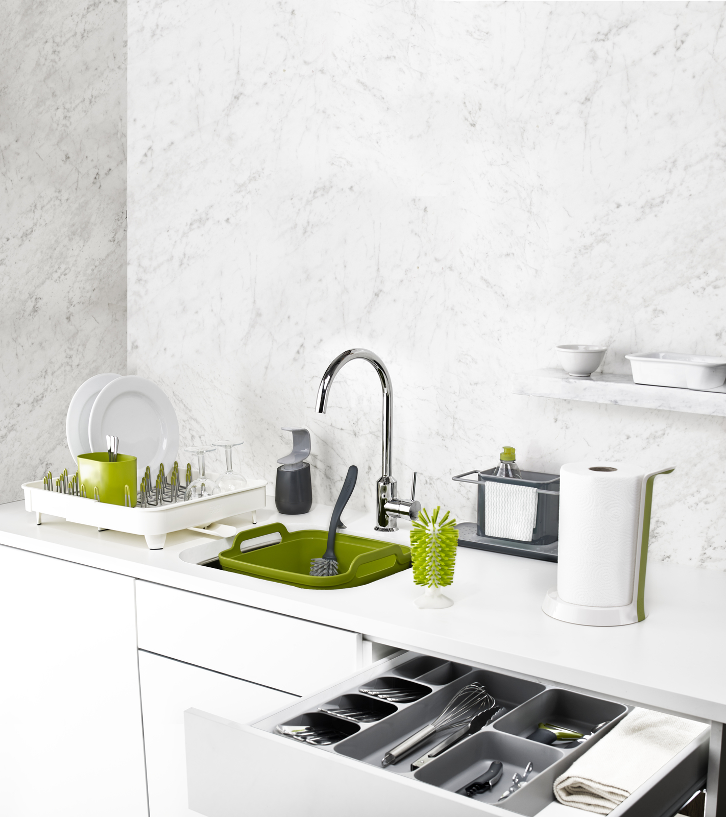 Joseph Joseph - Kệ để chén đĩa cao cấp Extend Expandable Dish Drainer White 850710