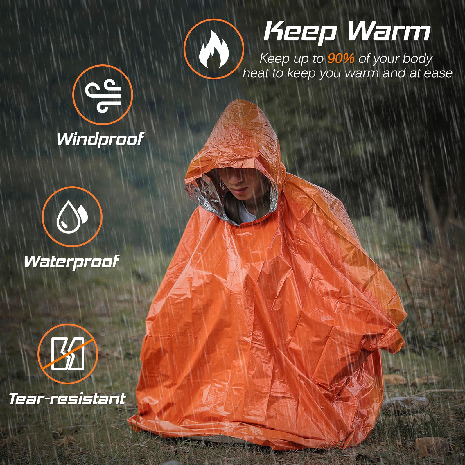 4PCS Orange Emergency Raincoat Aluminum Film Disposable Poncho Cold Insulation Rainwear