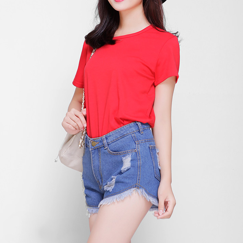 Áo Thun Nữ Trơn Màu Đỏ Tươi Form Basic Tay Ngắn Cổ Tròn