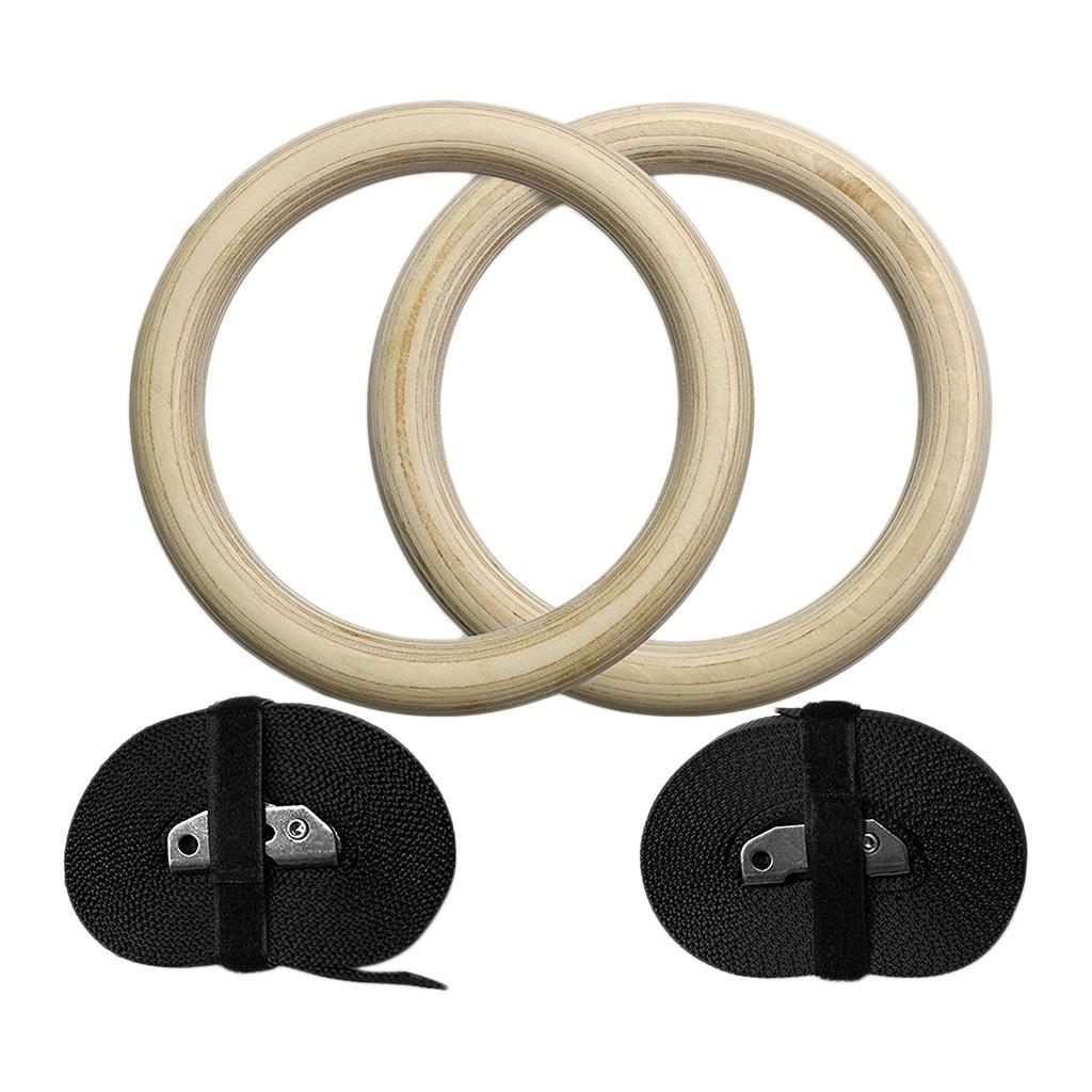 Wood Gymnastic Rings with Adjustable Straps Heavy Duty Gym Equipment