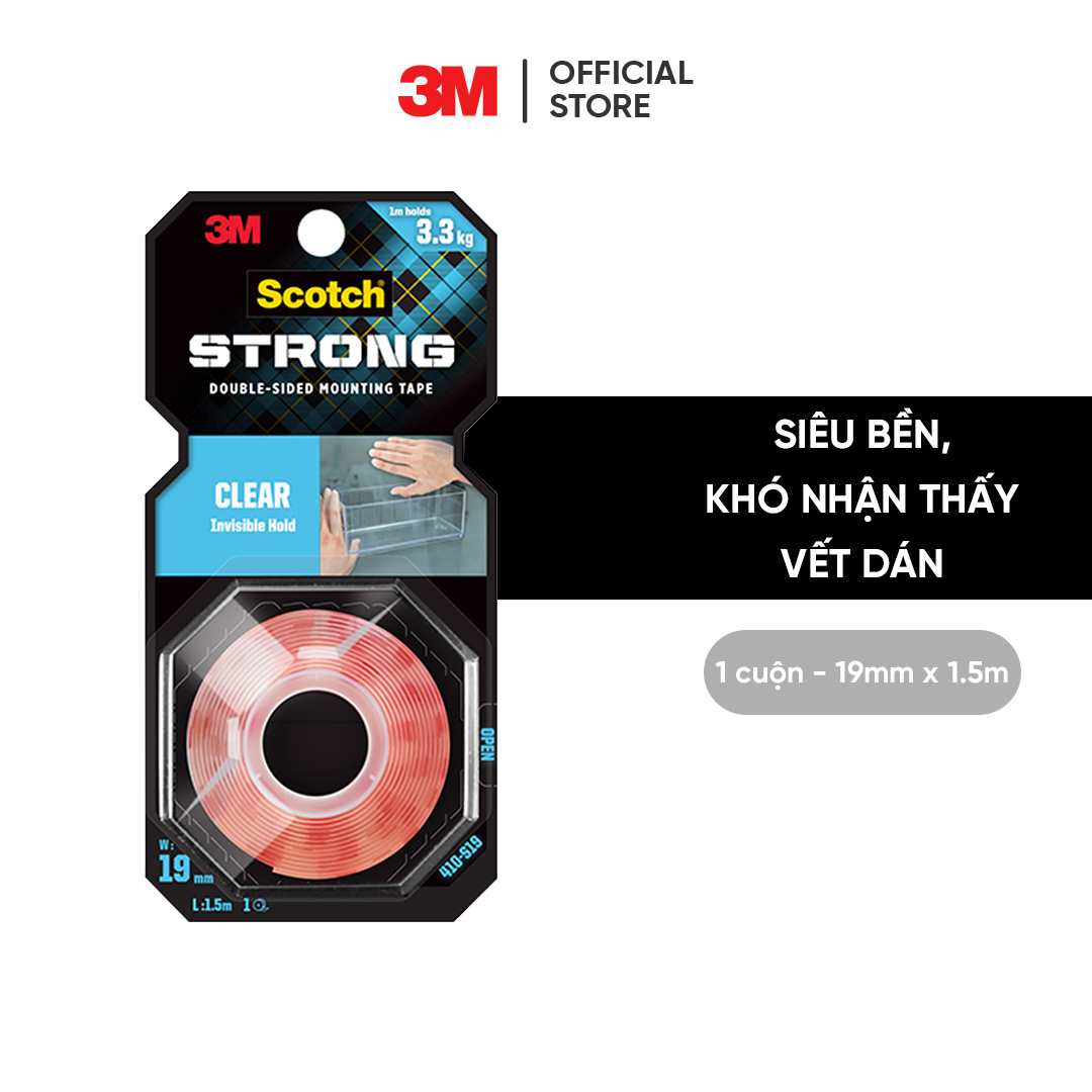 Băng keo hai mặt trong suốt Scotch 3M 410 - M19 - Dính siêu tốt, độ bền cao, chống tia UV, kéo nhẹ nhàng, cắt dễ dàng