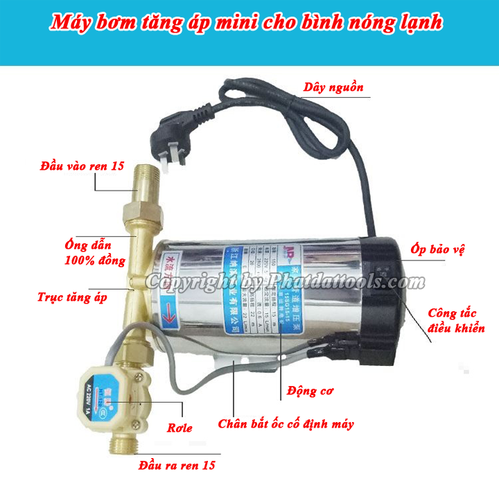 Máy bơm tăng áp cho bình nóng lạnh máy giặt - Công suất 100W