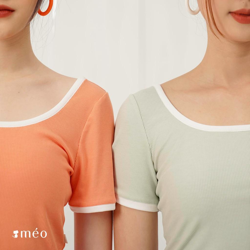 Áo kiểu dệt kim nữ Méo shop croptop ngắn tay cổ vuông Yun