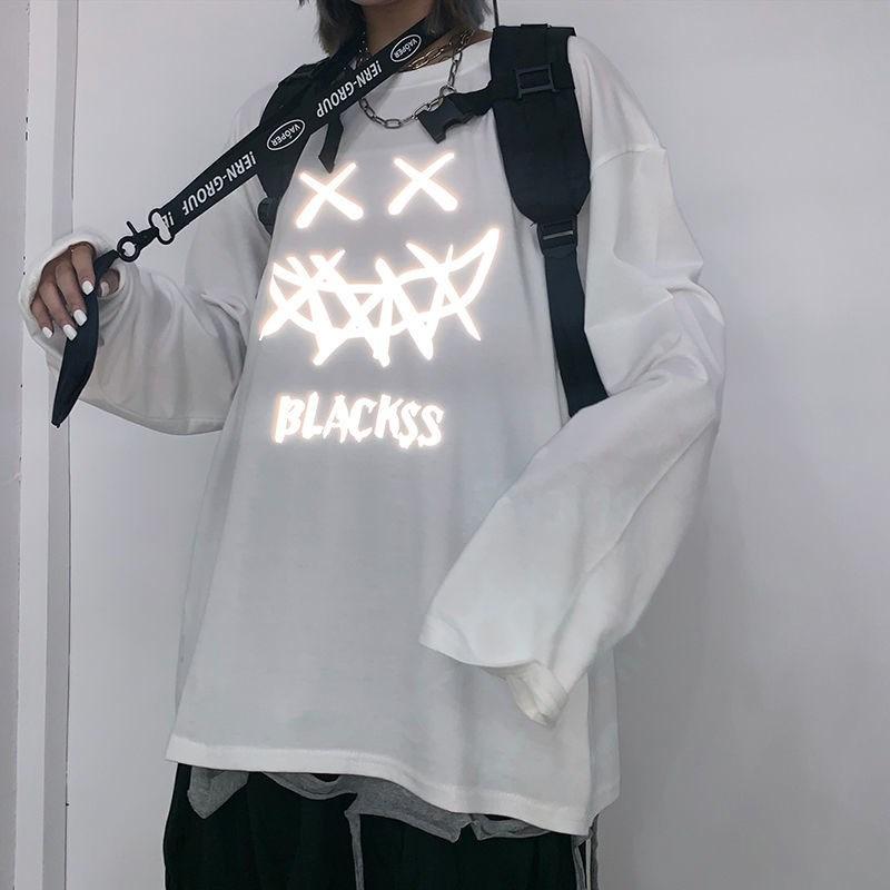 Áo Thun Tay Dài In Hình Phản Quang Cá Tính  Có 2 Màu Lựa Chọn