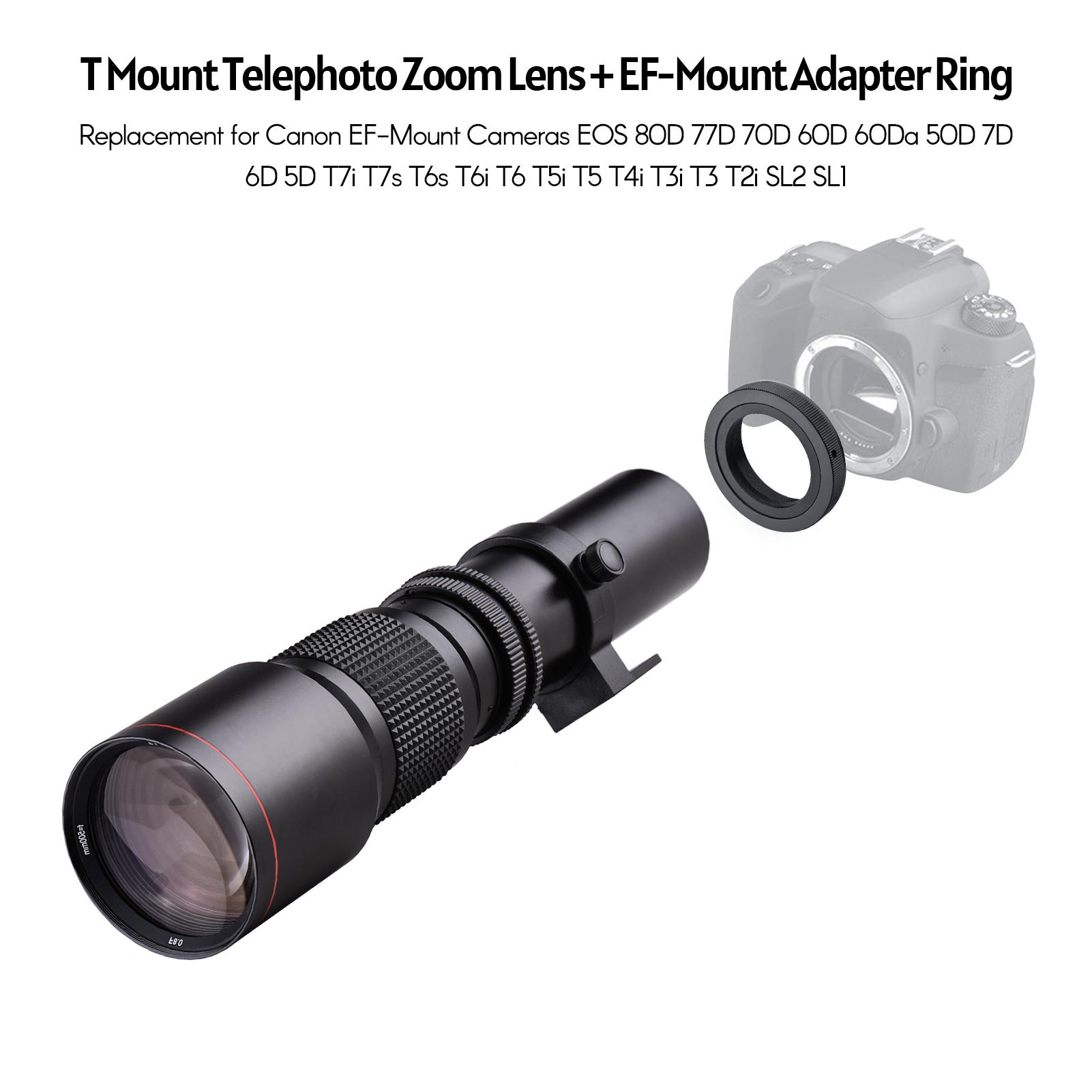 500mm F/8.0-32 Multi Coated Super Telephoto Lens Manual Zoom + T-Mount to EF-Mount Adapter Ring Kit Replacement for