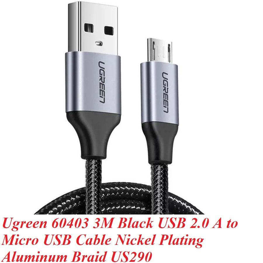 Ugreen UG60403US290TK 3M QC3.0 màu đen đầu bọc nhôm chống nhiễu cáp Micro sang USB 2.0 sạc và truyền dữ liệu từ máy tính ra điện thoại - HÀNG CHÍNH HÃNG