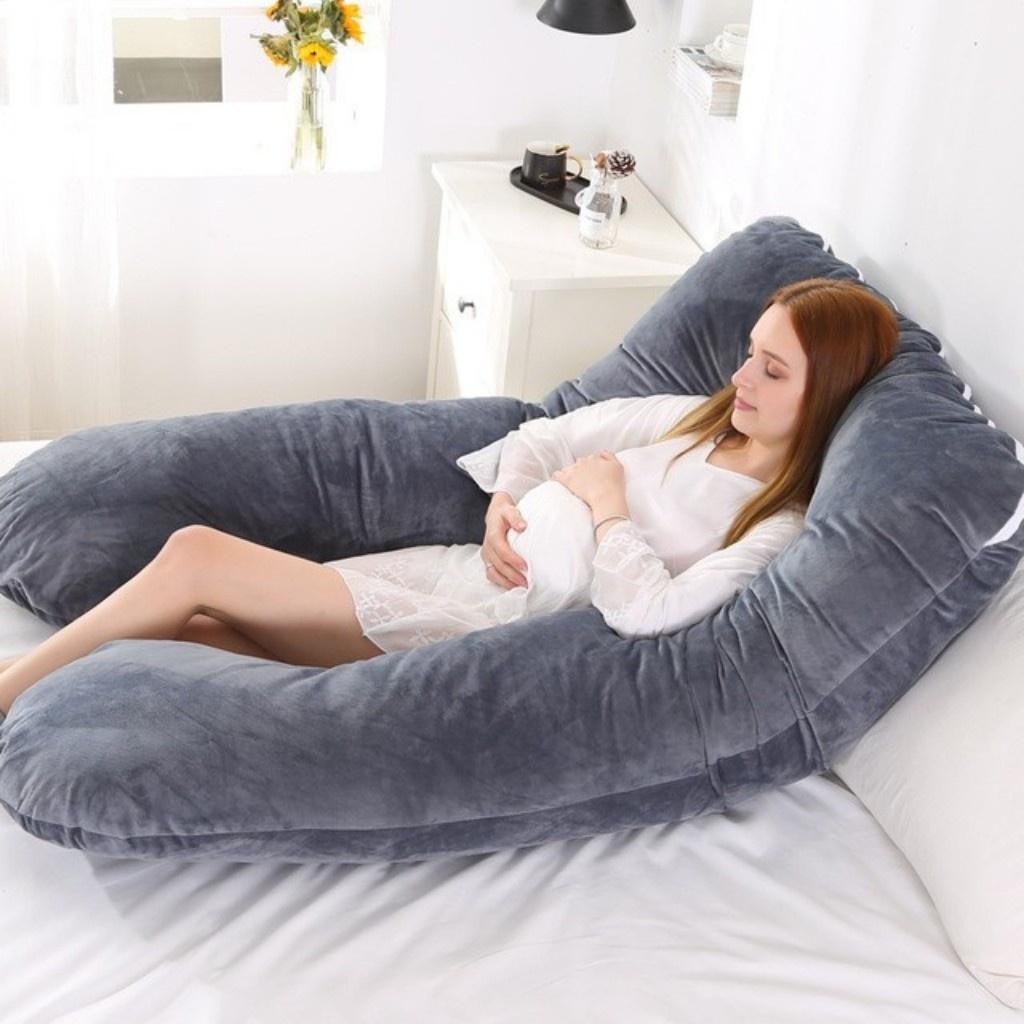Gối Ôm Bà Bầu Chữ U Vải Nhung Mềm Mại