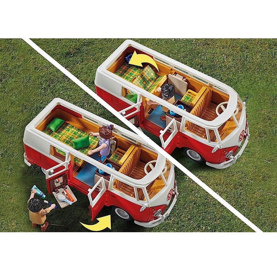 Đồ chơi mô hình Playmobil Xe buýt cắm trại Volkswagen T1 Camping Bus 1:17 kèm nhân vật 74 pcs