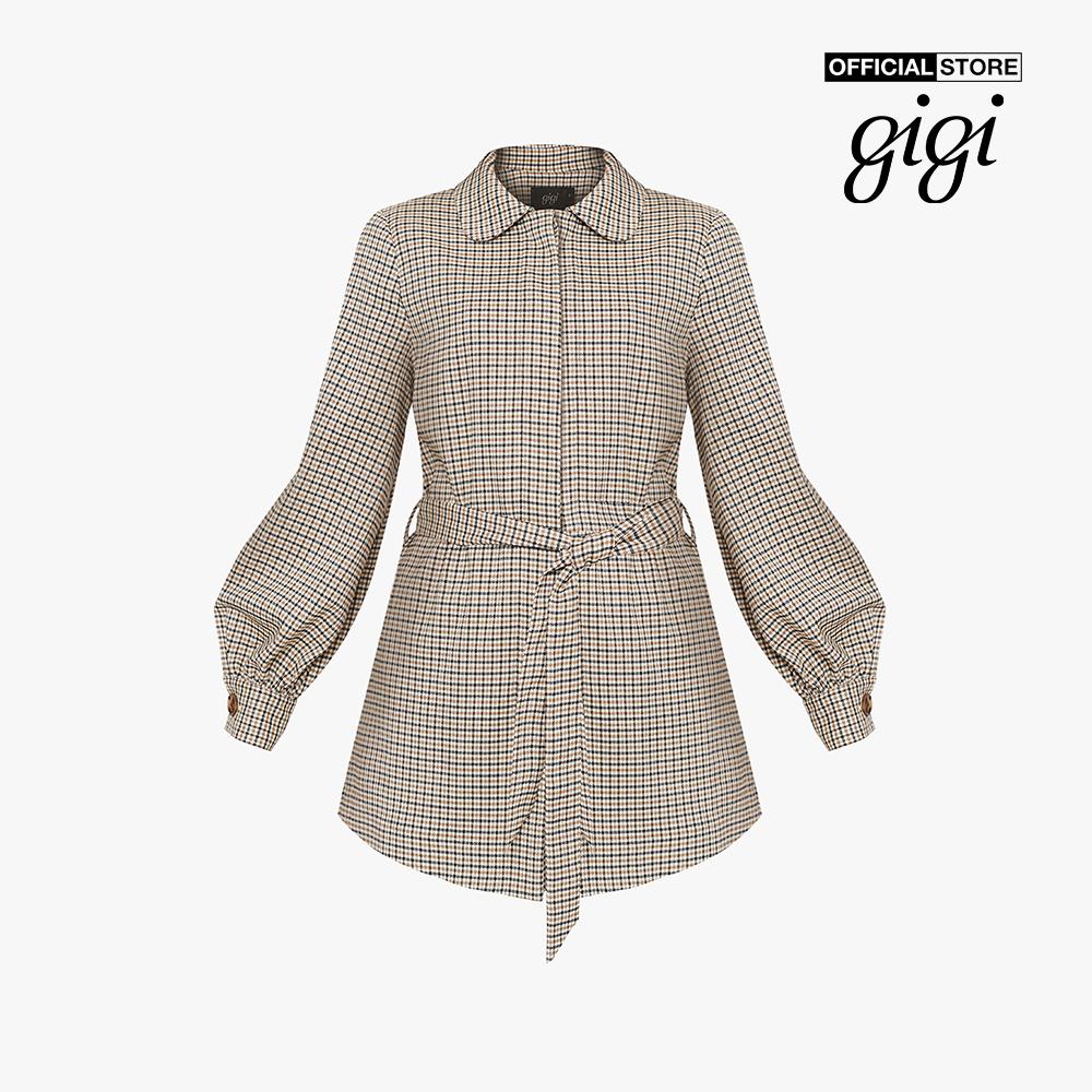 GIGI - Áo khoác nữ cổ bẻ tay dài phối thắt lưng Checked G1603202616J