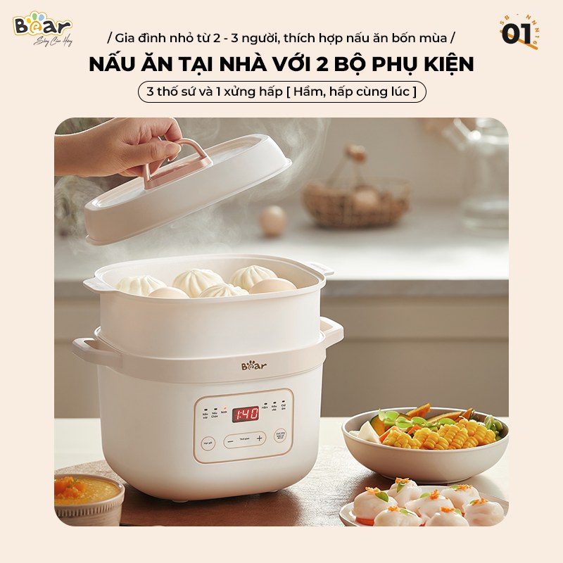 Nồi nấu chậm 1.6L Bear SB-NNC16 270W - Hàng chính hãng