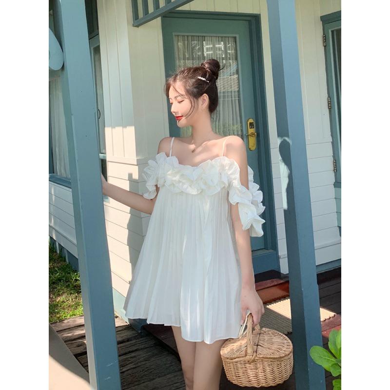 Váy trễ vai, đầm nữ 2 dây dáng dài xếp ly siêu xinh, mặc đi biển, dự tiệc sang trọng chất vải mềm mịn, VAY001