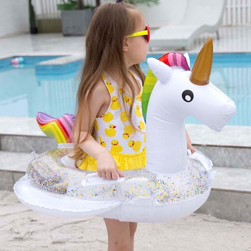 Phim hoạt hình sequin vàng hồng hồng hạc ngồi nhẫn trẻ em trẻ em trẻ em bé kỳ lân bơi vòng