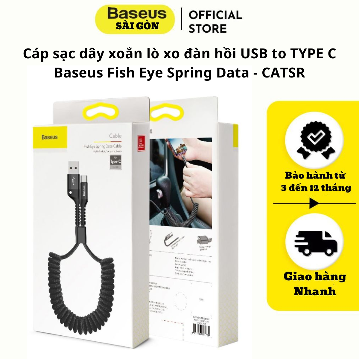 Cáp sạc Baseus Fish Eye Spring Data dây xoắn lò xo đàn hồi USB to TYPE C CATSR- Hàng chính hãng