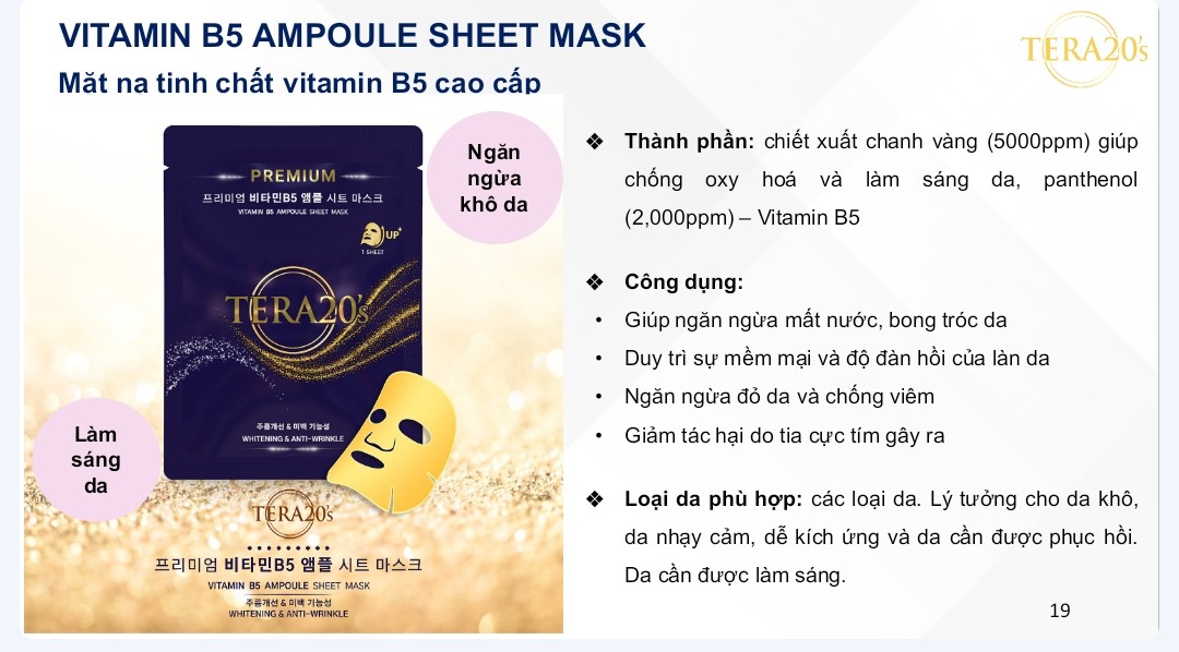 Combo 2 mặt na dưỡng trắng da cao cấp TERA20's dòng Premium Ampoule