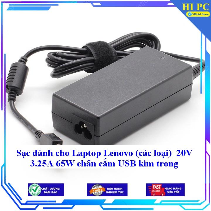 Sạc dành cho Laptop Lenovo (các loại) 20V 3.25A 65W chân cắm USB kim trong - Kèm Dây nguồn - Hàng Nhập Khẩu