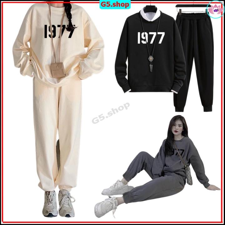 Bộ Nỉ Nam Nữ Thu Đông Trơn Cổ Tròn 1977 - Set Đồ Thể Thao Mặc Nhà Unisex, Áo Khoác Hoodie Sweter Dài Tay Quần Jogger G5