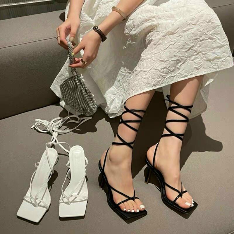 Giày sandal cao gót nữ 7p chiến binh cột dây mẫu mới cá tính