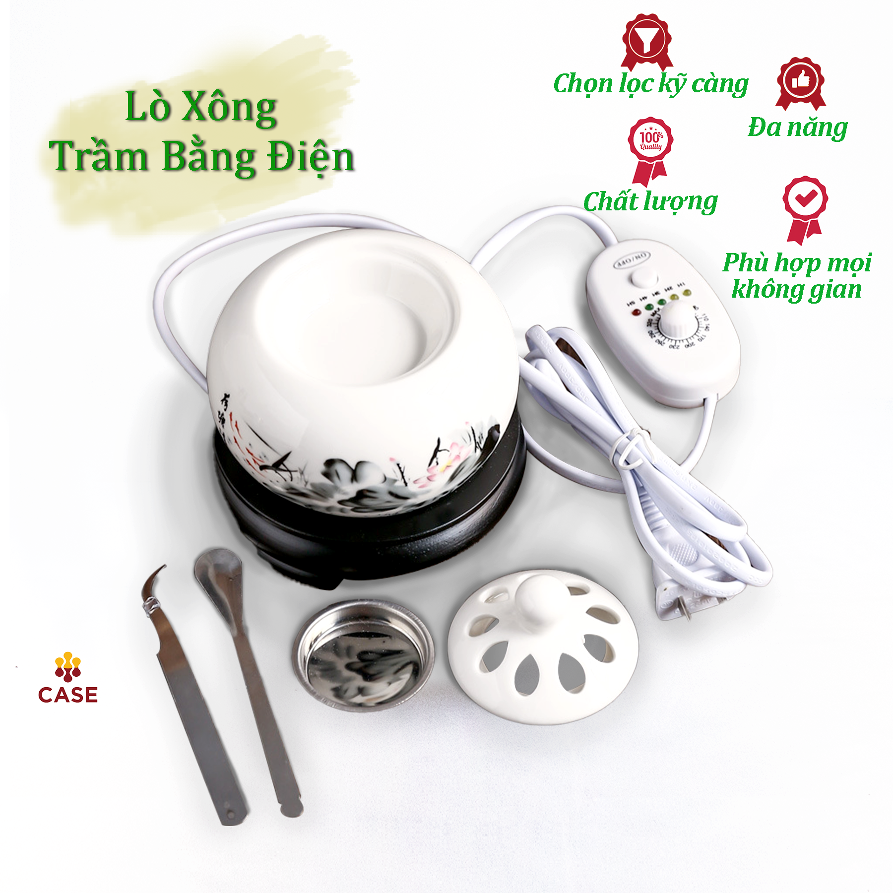 Lò Xông Trầm Hương Bằng ĐIện, Dụng Cụ Xông Trầm Bột Hoặc Trầm Miếng Có Hẹn Giờ- Lò Nhỏ LXN01