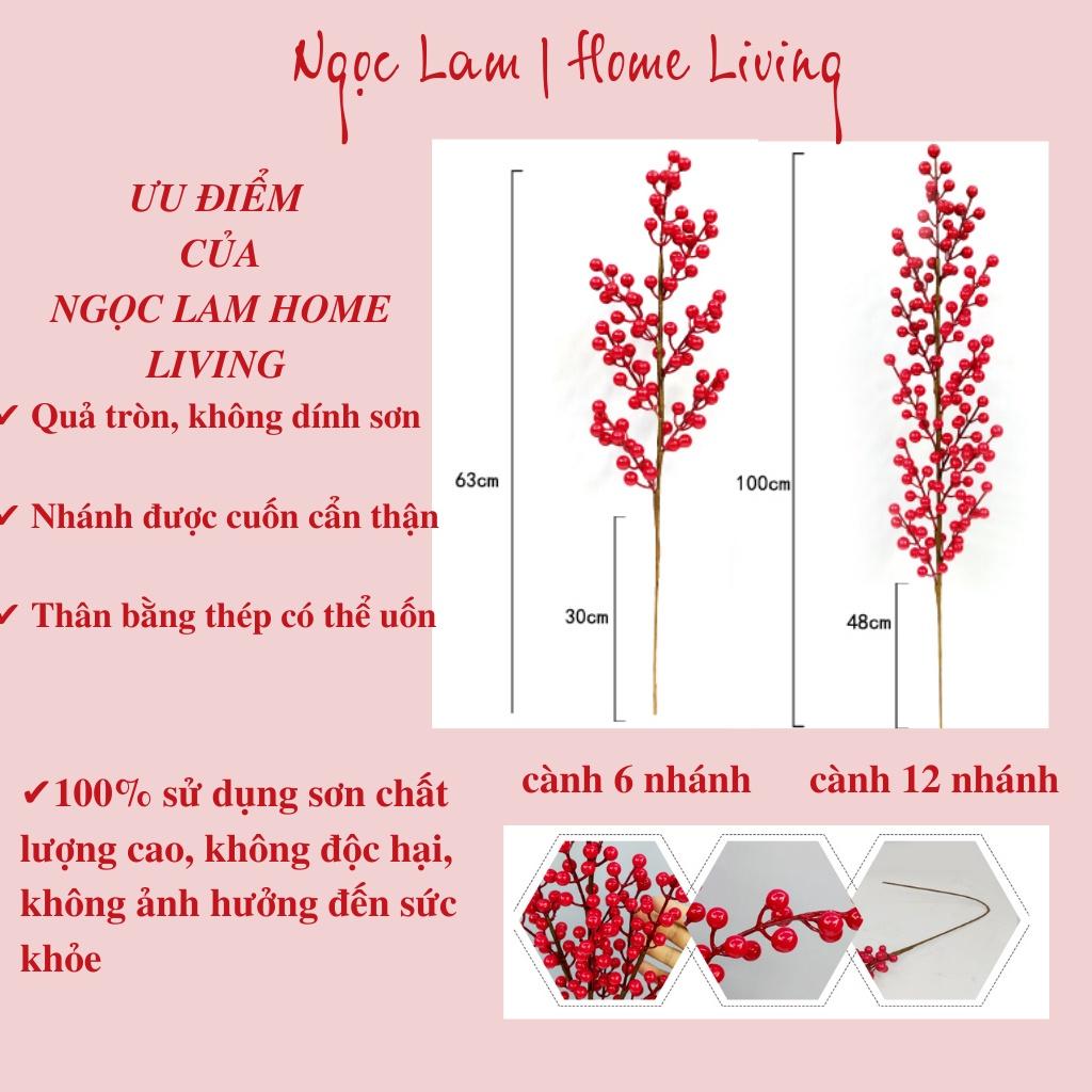 Cành đào đông đỏ 6 nhánh, 12 nhánh quả đều không dính sơn dùng trang trí spa, studio, đại sảnh, nhà hàng, phòng ngủ