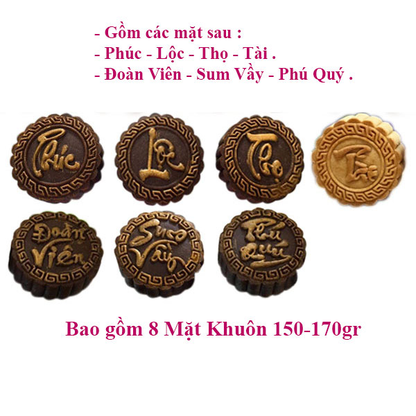 Bộ Khuôn Nén Lò Xo Làm Bánh Trung Thu 7 Mặt 150gr ( Phước Lộc Thọ Tài Đoàn Viên Sum Vầy Phú Quý )