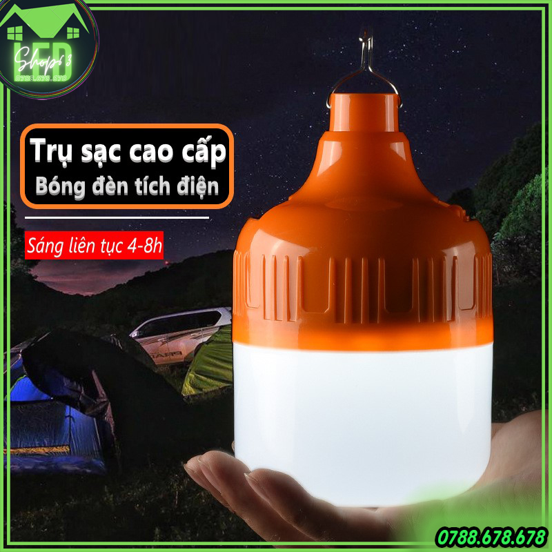 Bóng đèn sạc tích điện cỡ lớn đường kính 12cm - sáng liên tục 4-8 giờ (ánh sáng trắng 3 chế độ - chống nước tốt)
