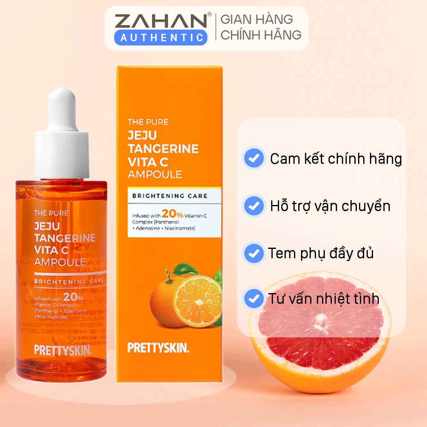 Combo sáng da tinh chất, kem dưỡng THE PURE JEJU TANGERINE VITA C PRETTYSKIN