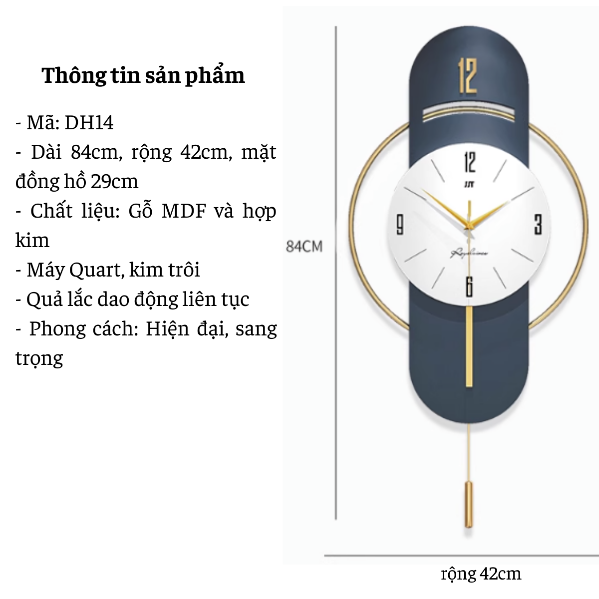 Đồng hồ treo tường hiện đại - Đồng hồ treo tường cao cấp sang trọng - Mã DH14