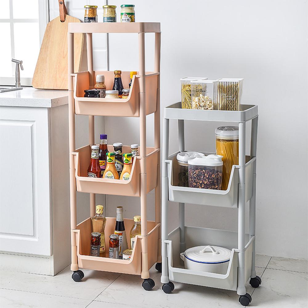 Kệ nhà bếp ba tầng có bánh xe đẩy tiện lợi sắp xếp thực phẩm, hủ gia vị gọn gàng