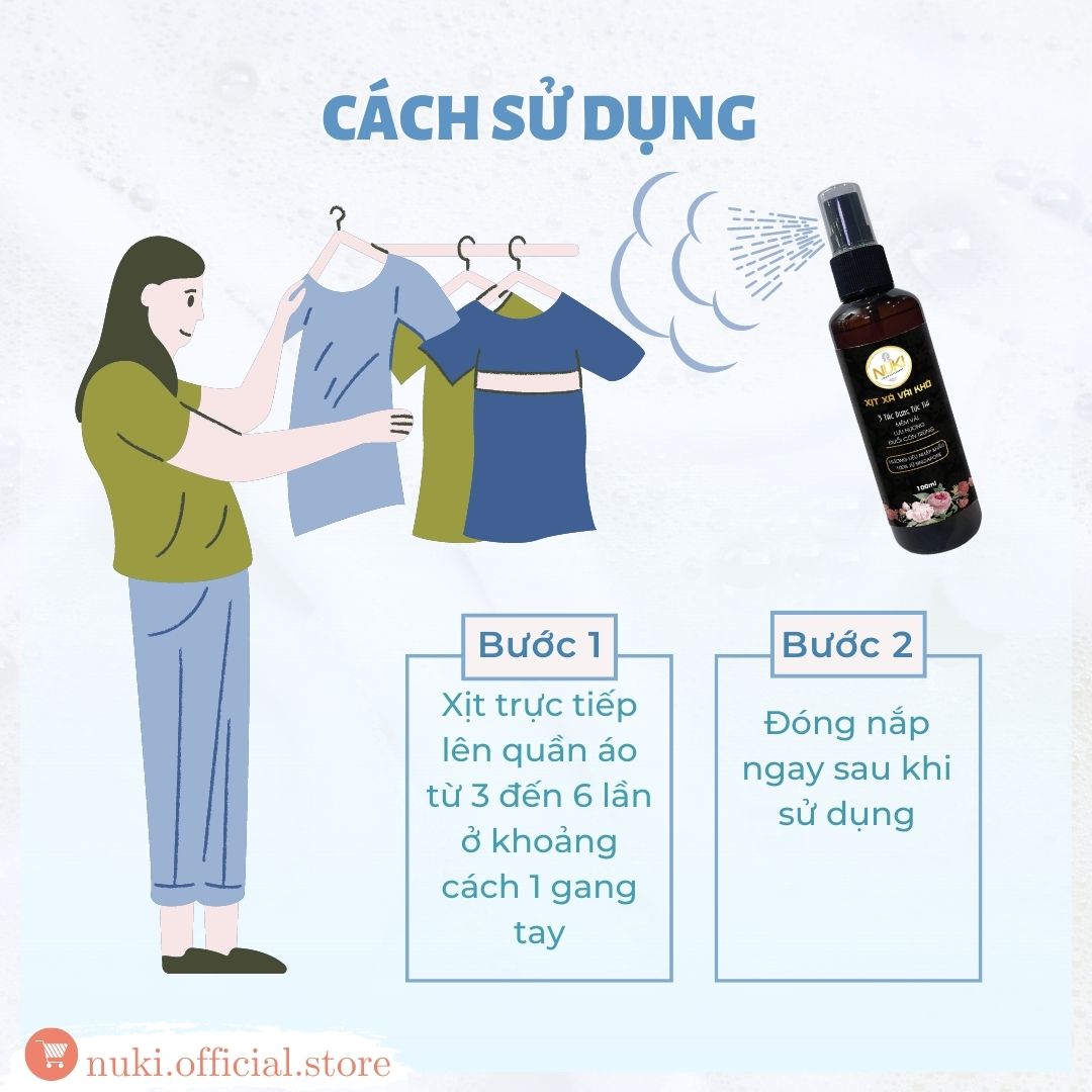 Chai Xịt Xả Vải Khô Nuki 100ml Hương Nước Hoa Lưu Hương Mềm Vải,Tinh Dầu Thơm Quần Áo