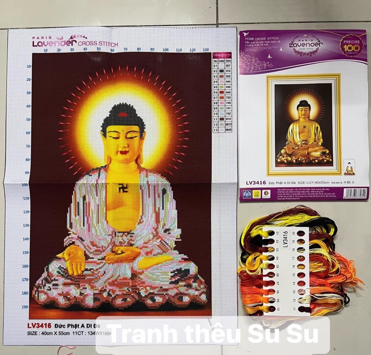 Tranh thêu chữ thập Phật A di đà LV3416, kích thước 40 x 55 cm