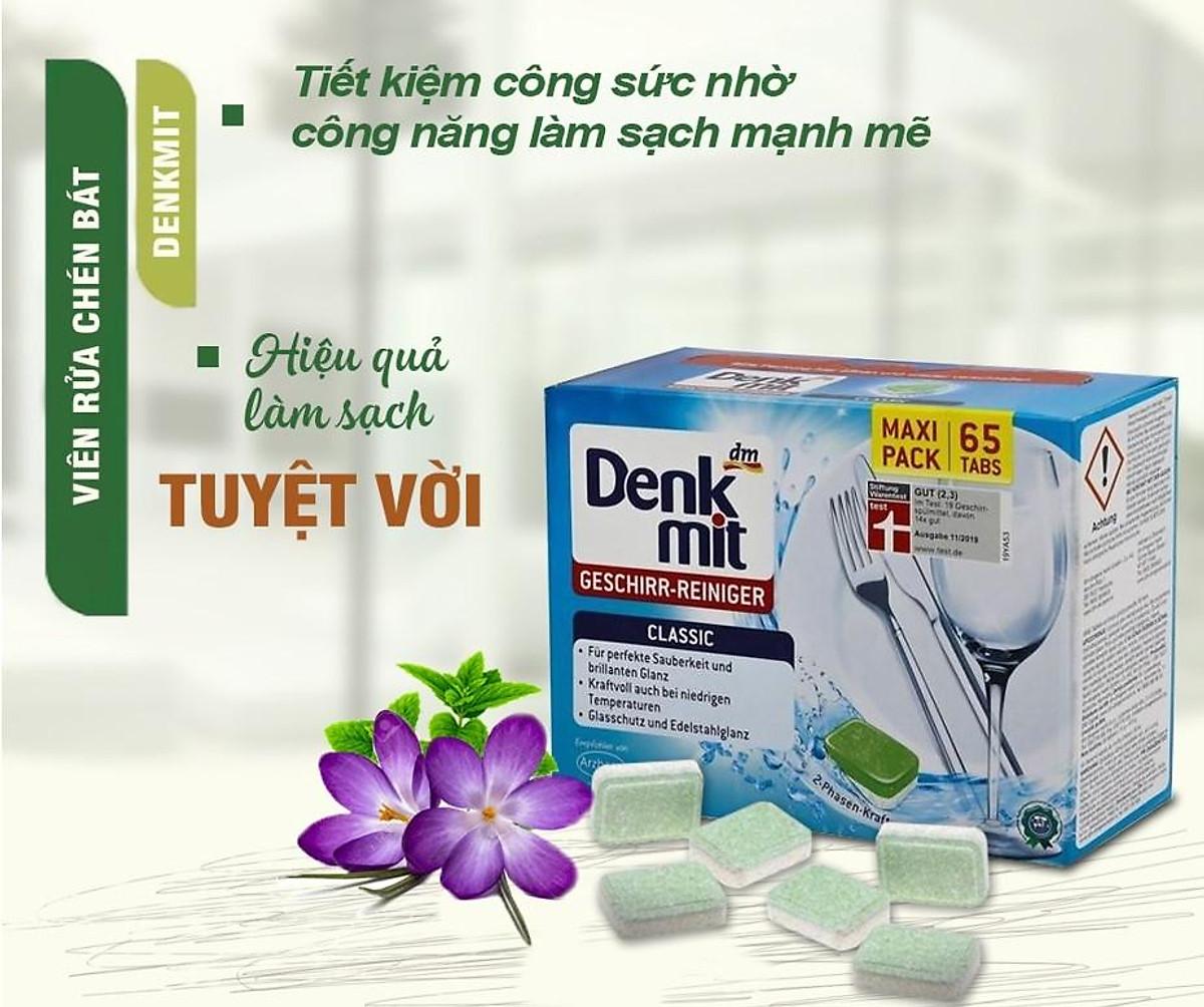 65 Viên Rửa Bát Denkmit Giúp Rửa Bát Đĩa Sáng Bóng, Thơm Tho, Dùng Cho Máy Rửa Bát, Nhập Đức