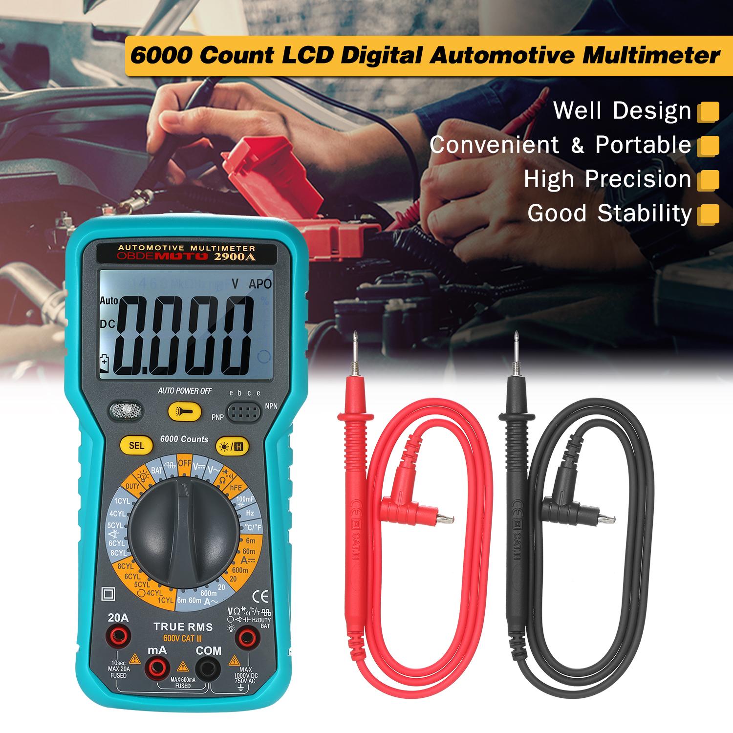 6000 Count LCD Digital Automotive Multimeter True RMS Universal Tester with Flashlight